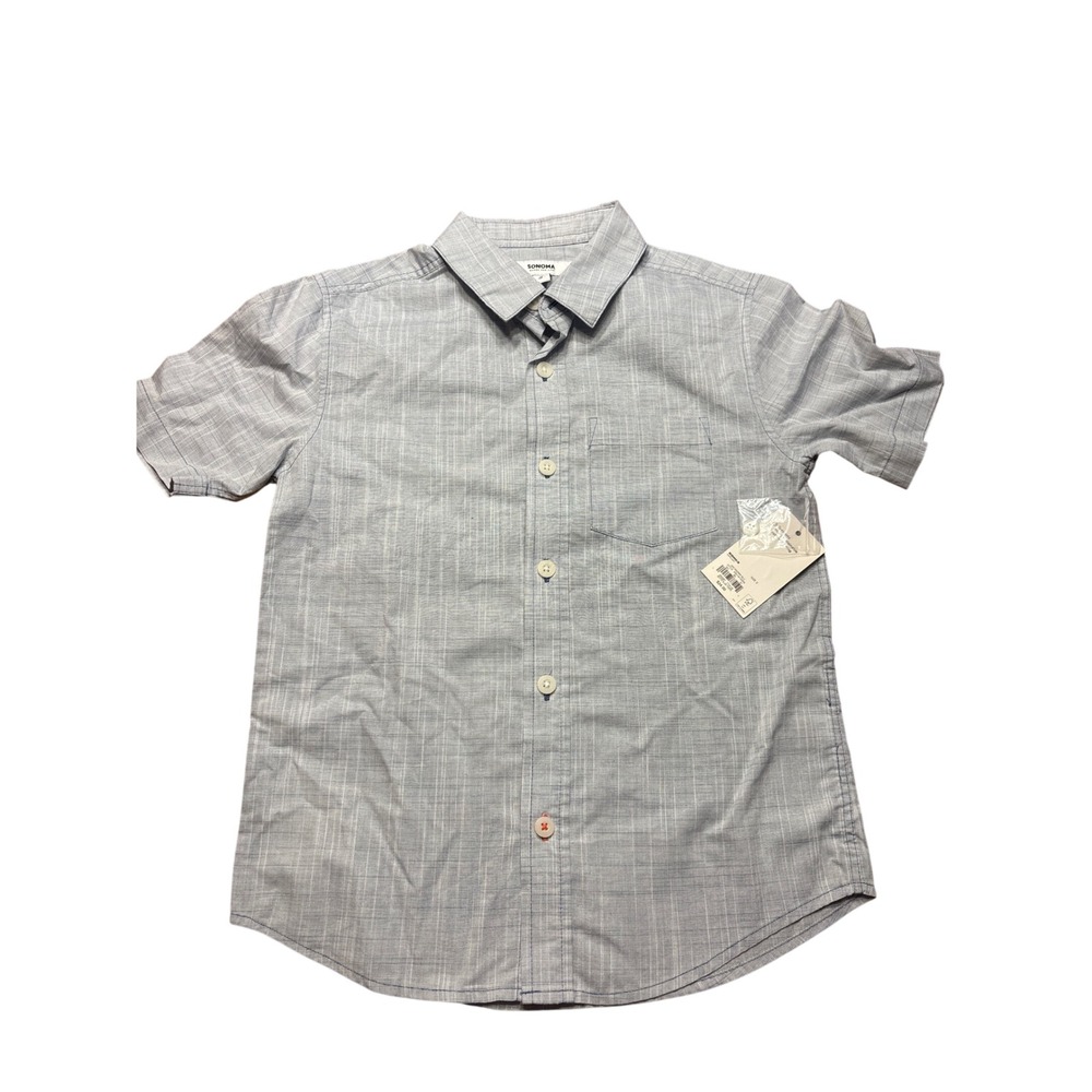 Sonoma Boys Short Sleeve Button Down Shirt Blue Grid Regular Fit Size S NWT